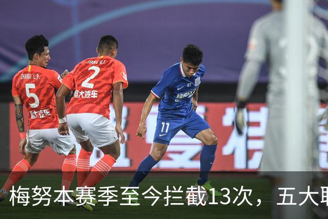 梅努本赛季至今拦截13次，五大联赛球员中最多